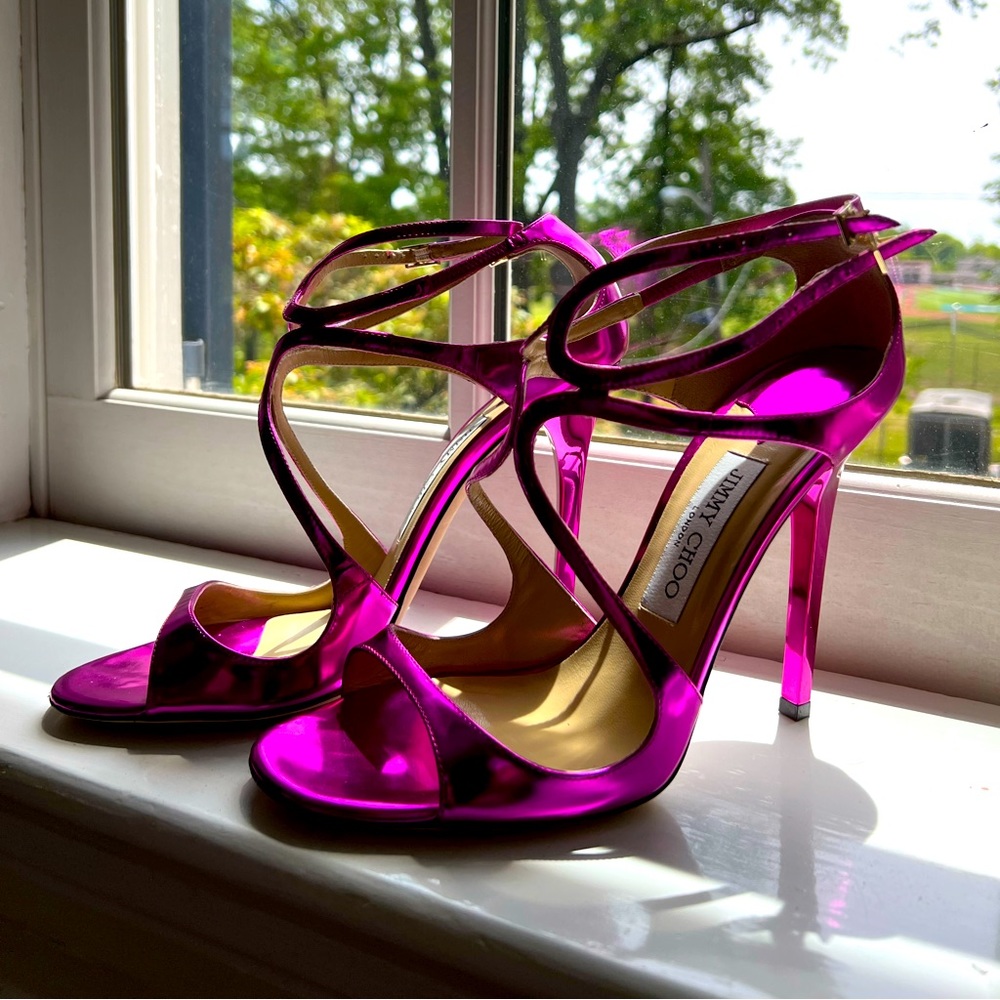 Jimmy Choo Lance mirror leather orchid.